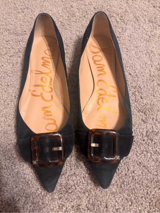 Sam Edelman Shoes - Sam Edelman Black Suede Pointed Toe Flats with Tortoiseshell Buckle